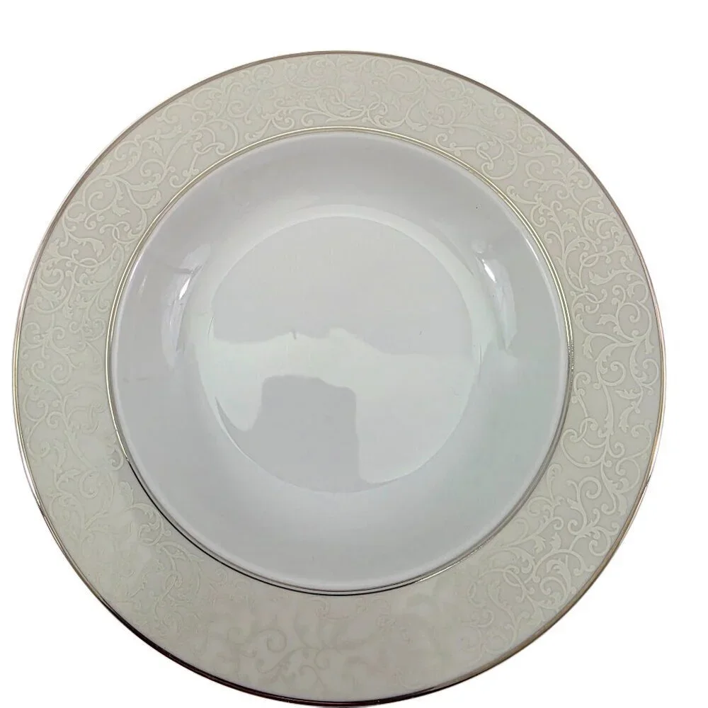 Mikasa Fine China Parchment Platinum Trim Rimmed Soup Salad Bowls – Set of 4
